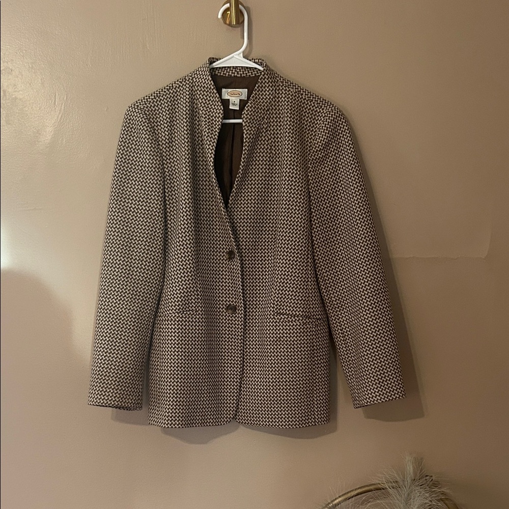 Talbots Women's Brown and Tan Houndstooth Blazer